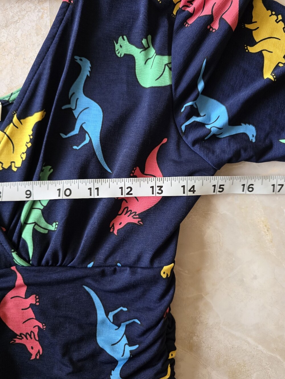 ModCloth Jessy B Dinosaur Print Novelty Empire Waist Dress M Faux Wrap Whimsical - Picture 10 of 12